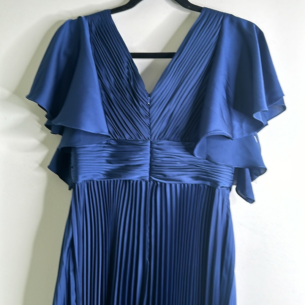 Mac duggal pleaded midi dress flowwy sleeves built i bra size 6 cocktail party - Picture 12 of 16